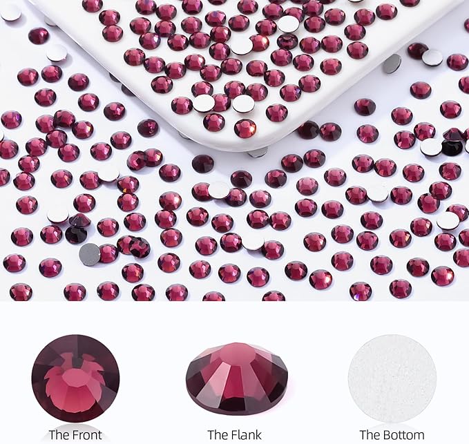 Purple Flatback Rhinestones, Glass Rhinestones for Nail Art and Craft, Glue Fix, Loose Crystal Gemstones(Purple, SS12, 2880pcs, 2.9-3.0mm)