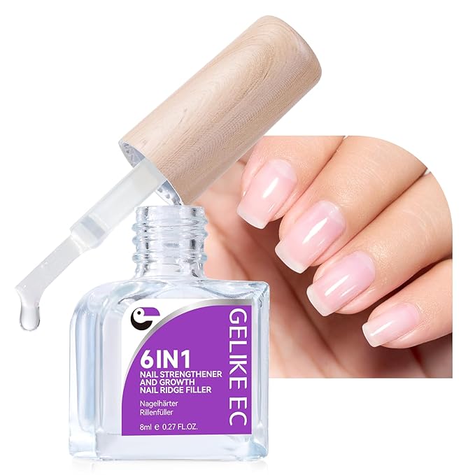 Women Nail Strengthener Protein for Daily: Clear Gelike EC 6 in 1 Nail Treatment for Weak and Damaged Nails Everyday - Nail Polish Hardener for Home Salon Travel Spa Gift