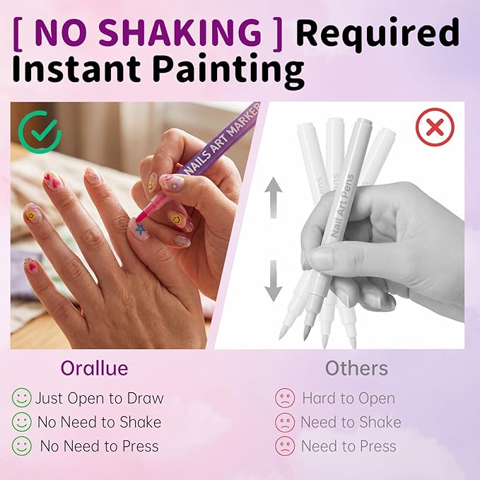 12 Colors Nail Art Pens for Painting Nails, 0.7mm Fine Tip Nail Art Makers, No Shaking Required, Quick Dry, Easy Control Nail Markers Kit for Beginners