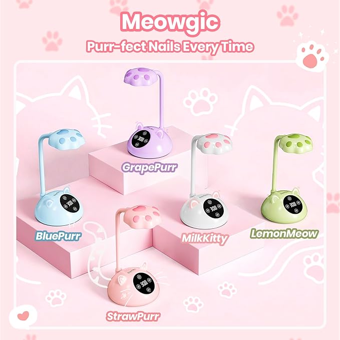 Beetles Gooseneck UV Nail Lamp - Meowgic StrawPurr Mini LED Nail Light with 3 Timer and Countdown Display Flash Cure Lamp for Gel Polish Nails Glue Builder Gel Smart Sensor Cordless Nails Dryer