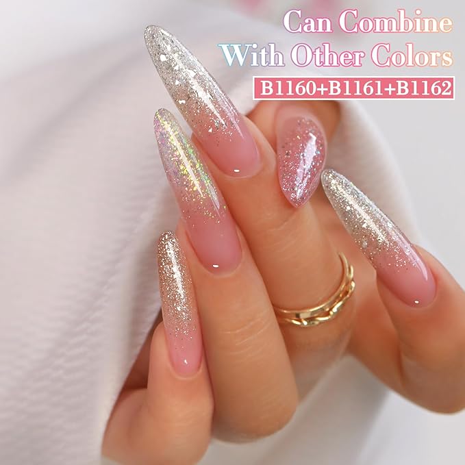 Double Rhythm 0.5Oz Glitter Gel Polish Shimmer Reflective Color for Nail Art Salon DIY Soak Off 15ml Nail Lamp Gel Polish at Home (Pastel Pink-B1163)