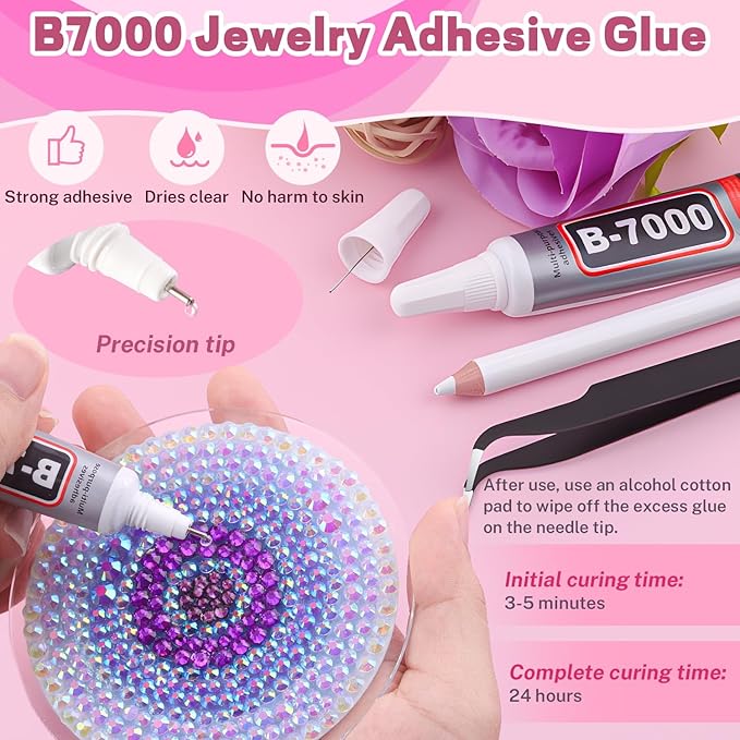 20000Pcs Purple Rhinestones for Bedazzling with 3Pcs B7000 Jewelry Glue, Resin Rhinestones for Crafting Crafts，Bedazzler Kit Flatback Gems for Clothing Shoes Tumblers Nail Art