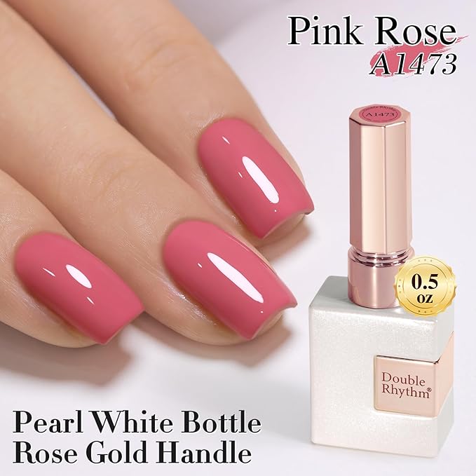 Double Rhythm Gel Polish 15ML Jelly Sheer Pastel Light Milky Color Pearl White Bottle 1 PC 0.5 OZ Full Size Nail Art Salon at Home (Rose Pink-D1473)