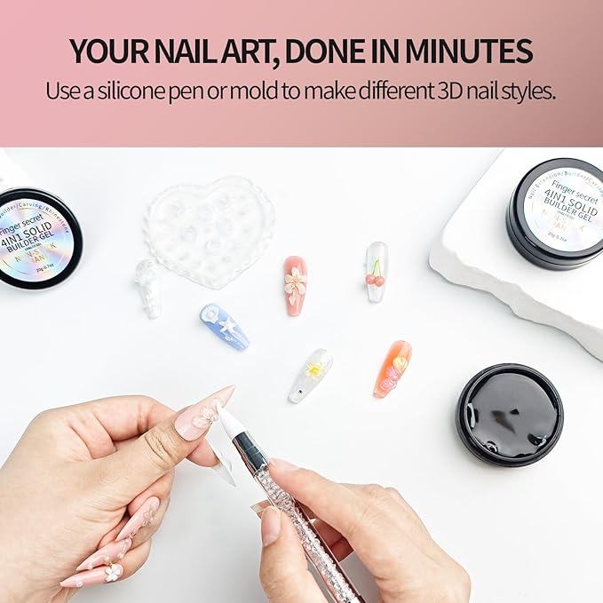 3D Gel Nail Art Kit-Nude Solid Builder Gel for Nails 3D Sculpting Carving Building Modeling Hard Extension for Beginner DIY Salon at Home Cured Needed