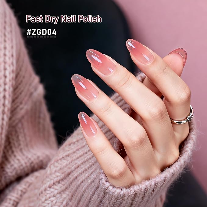 Jelly Nail Polish Set, 10 Color With 2Pcs Base and Top Coat Quick Dry High Gloss Shine Nail Polish Non Gel Translucent Milky White Nude Pink Color Holiday Gift Giving