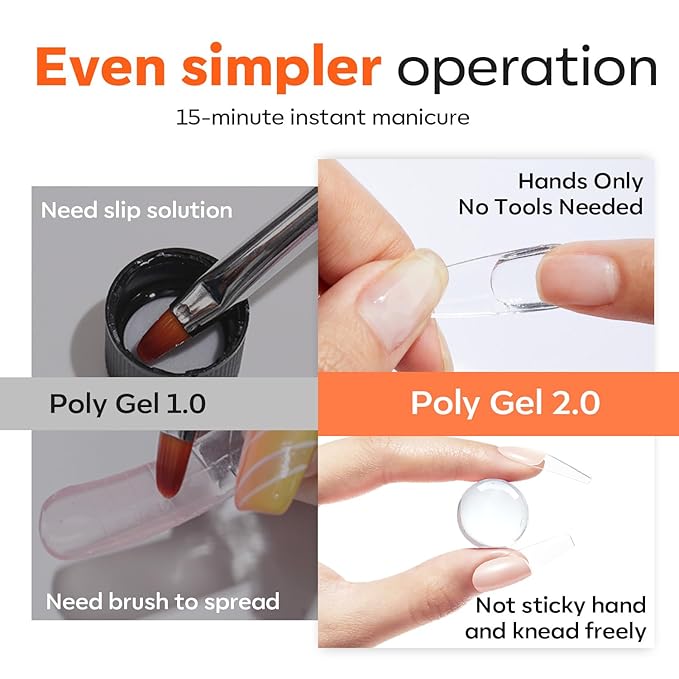 modelones Solid Builder Gel for Nails, Clear Poly Hard Gel Extension for Non-Sticky Apply Upgraded 3D Art Sculpting Molding Starter-friendly 50g