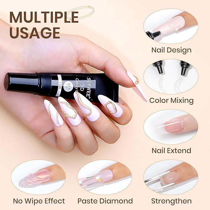 3D Nail Art Gel, Korean 3d Tube Nail Gel Sculpting Gels for Nail Art Soft Tube DIY Carving Drawing Line Painting Gels Clear and Milky White
