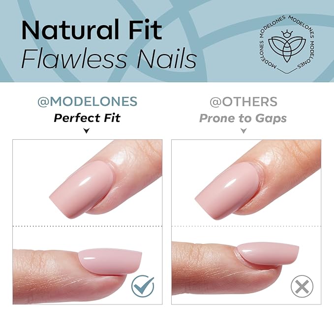 Modelones Steel Blue Press on Nails, Short Square Fake Nails, Reusable Nail Kit with Nail Glue Adhesive Tabs Mini Nail File, Nails Press Ons 32Pcs16 Sizes, Women Girl Gift