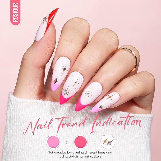 TPO and HEMA Free Gel Nail Polish Kit with U V Light - Nude Pink Red at Home Gel Manicure Kit with Base & Top Coat Chrome Nail Powder - 4 Colors Mini Salon Nail Art Starter Gift for Women Girl