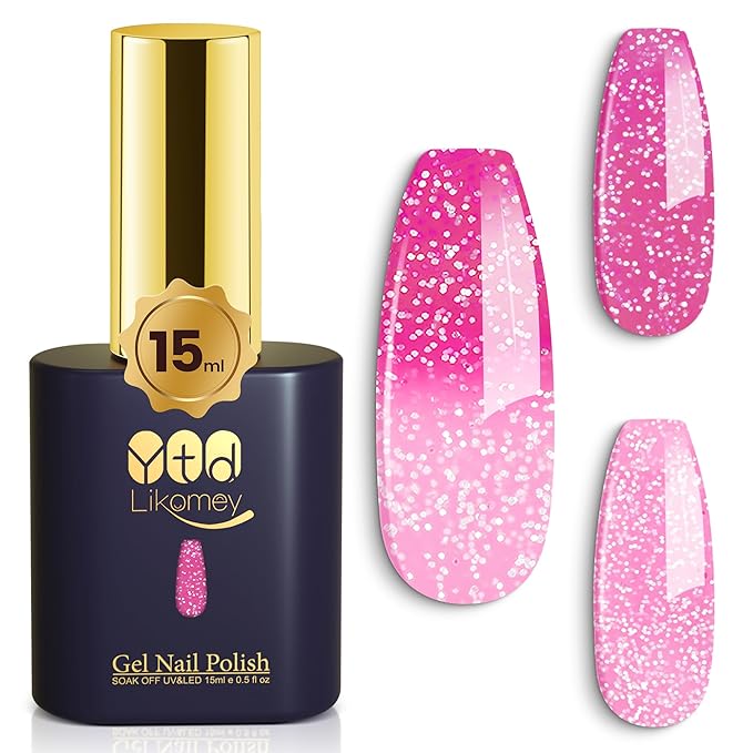 YTD Likomey Color Changing Gel Nail Polish,15ml Light Pink To Hot Pink Glitter Mood Temperature Change Colors Ombre Thermal Salon Home Fall Winter Manicure UV Nails Varnish,WB04