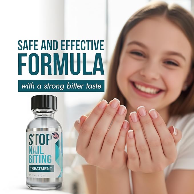 Stop Nail Biting Treatment - Clear, Bitter-Tasting Nail Polish To Stop Nail-Biting - Easy To Apply and Safe For Children - Nail Strengthener Solution - Nail Care for Healthy Nail Growth (3x0.5 fl oz)
