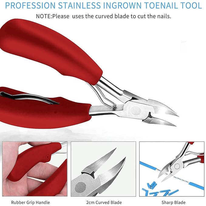 JTIEO 9PACK Toenail Clippers Ingrown Toenail Tool Ingrown Toenail Treatment Ingrown Toenail Removal Kit Professional Tool Set for Ingrown & Thick Nail Stainless Steel Ingrown Toenail Tool Kit Red