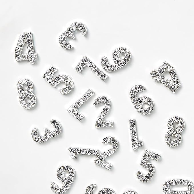 WOKOTO 30pcs Silver Number Nail Charms And Rhinestones (0-9) 3d Number Rhinestones For Nails Luxury Alloy Arabic Numerals Nail Number Charms For Nails Nail Jewelry Gemstones For Nail Art Gems