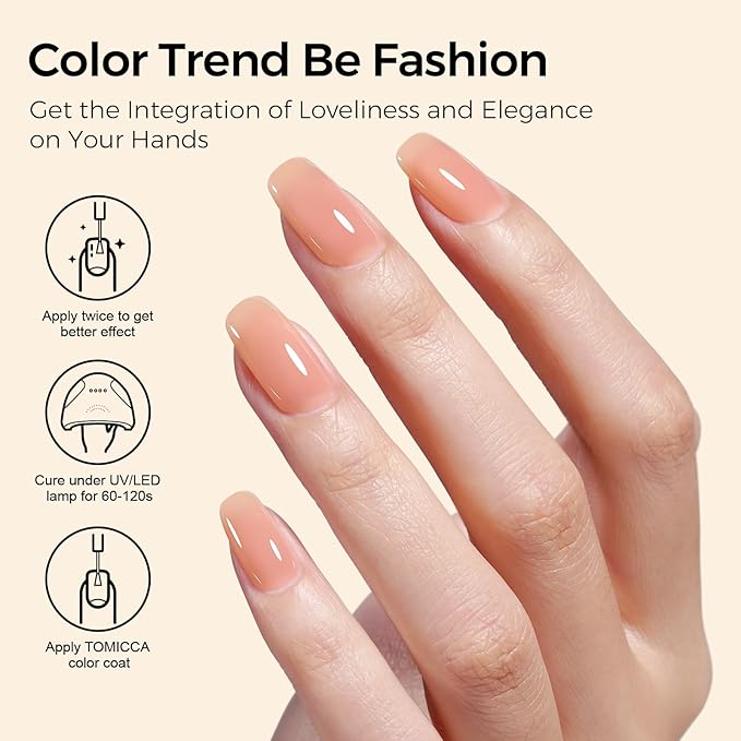 TOMICCA Nude Gel Nail Polish, 15ml Light Nude Gel Polish, Soak Off UV for Cure ， Jelly Color Long Lasting French Nail Art Manicure Salon