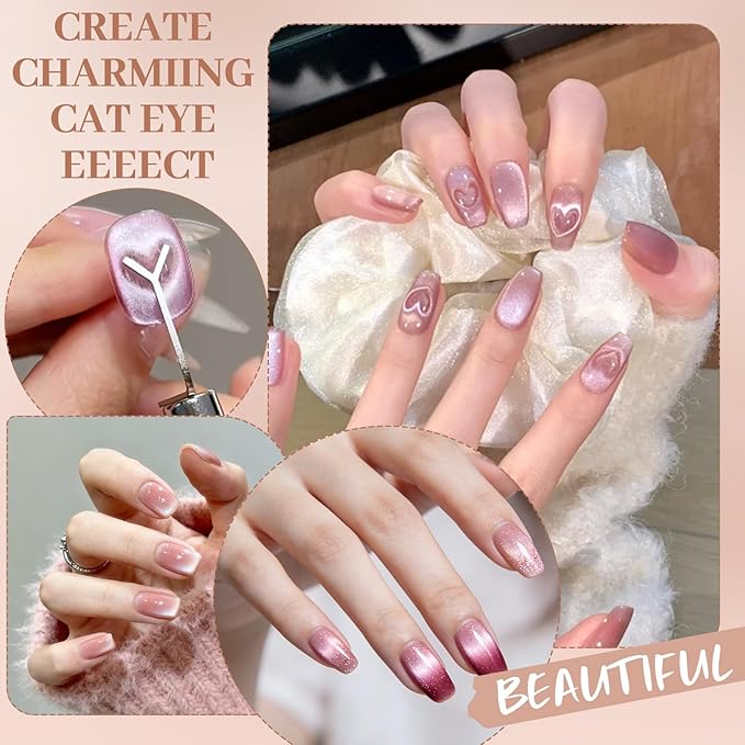 8 Pcs Cat Eye Magnet Set, Multi-Function Cat Eye Nail Magnet Tool Scissor-shaped Nail Magnet Tool for French Tip Home Salon Studio DIY