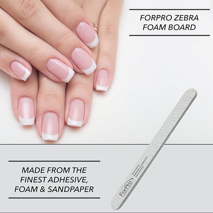 ForPro Professional Collection ForPro Zebra Foam Board, 80/80 Grit, Double-Sided Manicure Nail File, 7 inches L x .75 inches W, Black, 50 Count