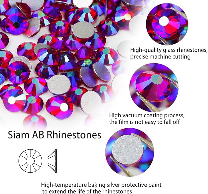 Genie Crystal 1440 PCS Siam AB Rhinestones Flatback SS20, 5mm 10 Gross Middle Red Aurora Borealis Glue on Glass Rhinestones Strass for DIY Crafts, Shoes, Dance Costumes, Tumbler, Bling Decoration