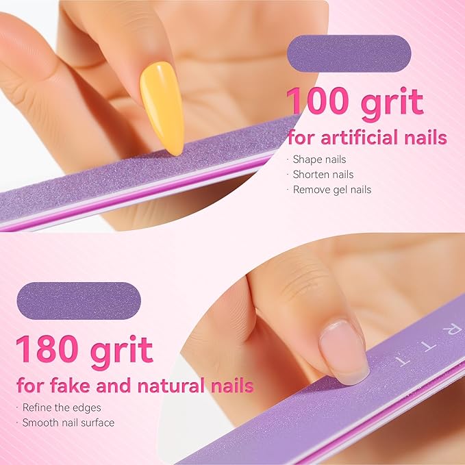 Makartt Nail File - 100/180 Grit Emery Boards for Nails, 10pcs Professional Dual-Sided Fingernail Files for Natural Acrylic Nails, Reusable Nail Care Manicure Set for Salon & DIY Use, Purple