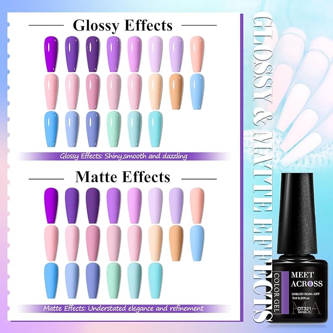 MEET ACROSS 30Pcs Nude Gel Polish 22 Colors Gel Nail Polish Set Pink Purple Sky Blue Bright Series Soak Off UV/LED Manicure Kit for Women