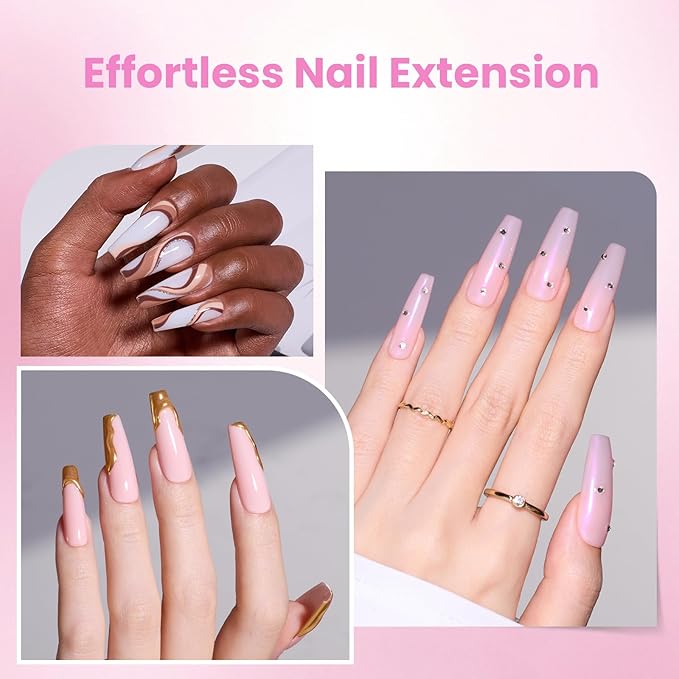 Beetles Tipex Lite Apex Nail Tips Kit, Coffin Long, 192pcs 16 Sizes,with UV Nail Glue, Base & Top Coat, Mini Nail Lamp, Nail Clipper & Cuticle Nipper,Pre-Building Pre-Etched Acrylic Tips Kit