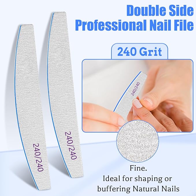 12 PCS Professional Nail File, 240/240 Grit Nail Files for Natural Nails Emery Boards Nail File Doubled Sides Washable Fine Grit Nail File Manicure Tools for Home and Salon Use