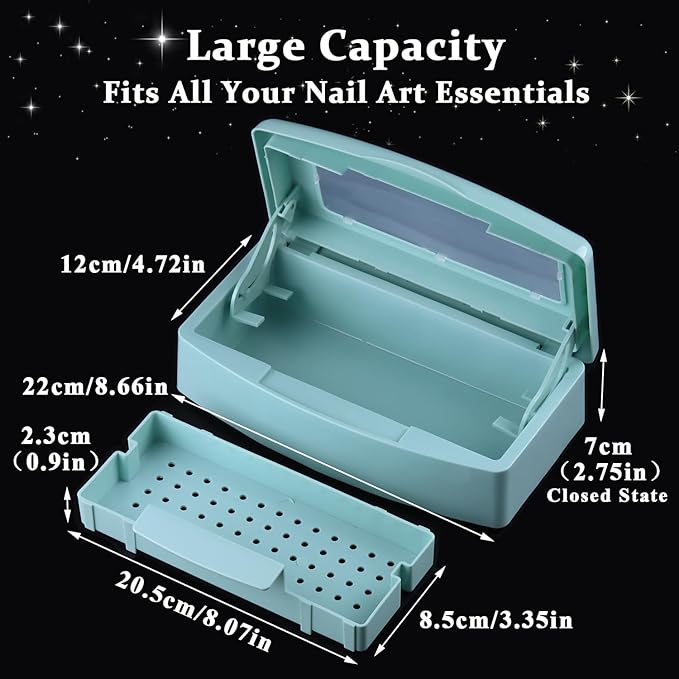 Nail Tool Sterilizer Box Plastic Disinfectant Container for Nail Art Accessories Tools, Hair Salons and Beauty Centers, Sterilizer Soaking Box with Strainer Pedicure Manicure Equipment, Blue
