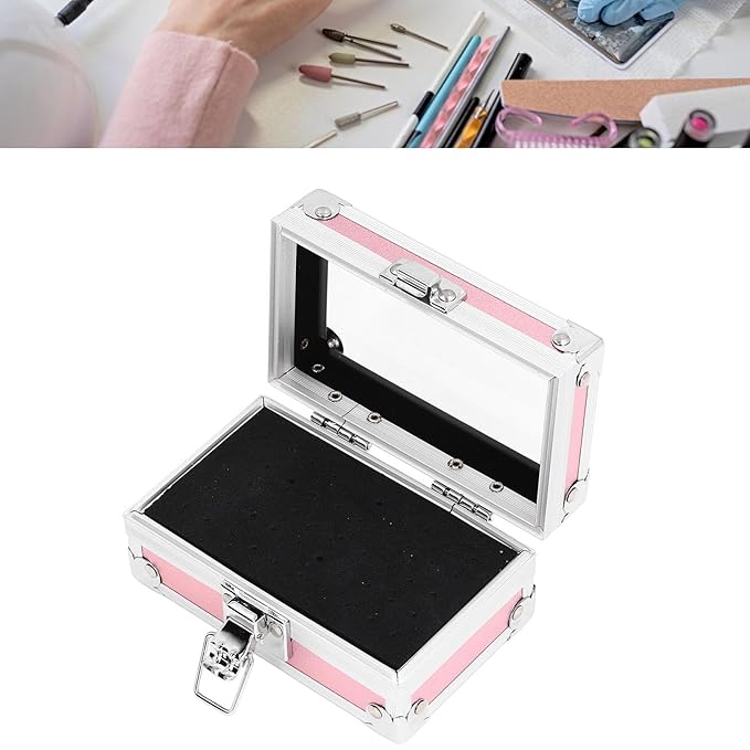 Nail Drill Bit Holder Storage Box, Multi Hole Nail Drill Bits Stand Displayer with Transparent Cover, Nail Bits Organizers Container (Dazzling )