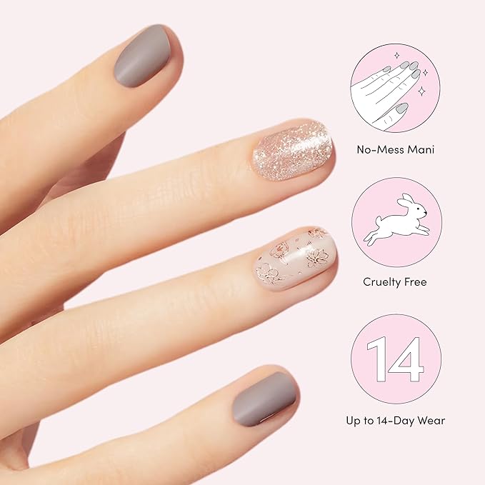 Dashing Diva Gloss Nail Strips - Lavender Dreams - UV Free, Chip Resistant, Long Lasting Gel Stickers - Contains 32 Wraps, 1 Prep Pad, 1 File