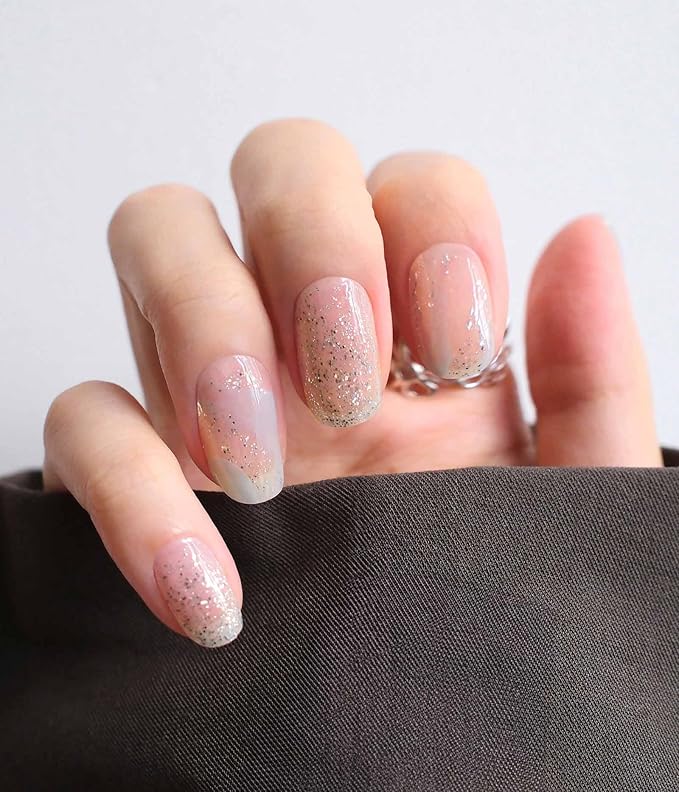 Nail Polish Strips (No UV Lamp Needed) - 22 Pcs Salon Quality Gel Nail Stickers - Long Lasting Wraps (Crystal Ice Sliver)
