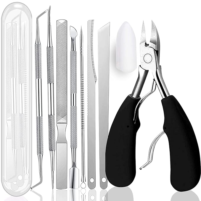 Ingrown Toenail Tool Kit (10PCS), Premium Nail Treatment Foot Tool, Used for Thick Nails and Ingrown Toenails, Heavy Professional Podiatrist Toe nail Set(black)