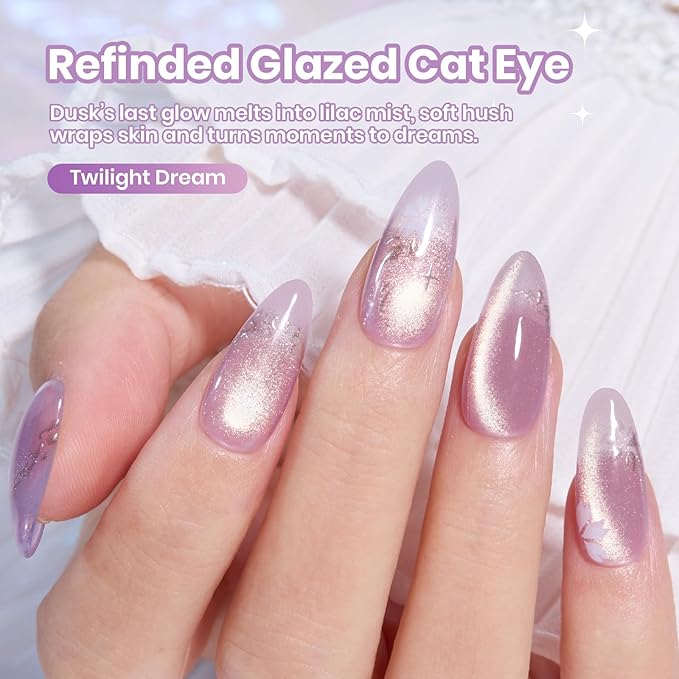 Beetles Twilight Dream Purple Cat Eye Gel Nail Polish - 15ML Glitter Purple Cat Eye Spring Gel Polish Magnetic Shimmer Effect Soak Off UV Nail Art Design Salon DIY Manicure Gift for Women