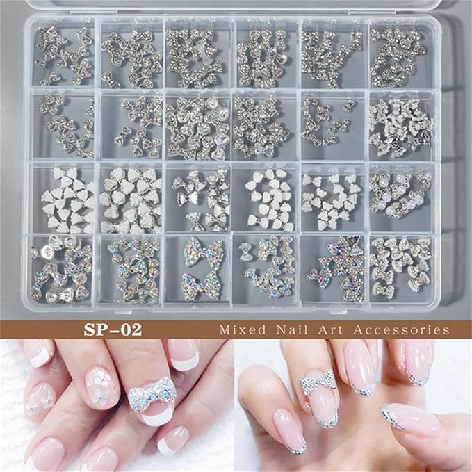 1 Box Nail Diamond Charms Bowknot Rhinestones Nailart Supplies Shiny Pearl Crystal Stone Jewelry Bow Cute Accessories DIY Mixed Decors UV Gel Manicure Nail Art Decorations