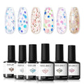modelones Gel Nail Polish Set, 6 Colors Dried Flower Laser Butterfly Blue Pink Star Shape Ornament Glitter Gel Polish Collection with Wooden Stick All Seasons Soak Off LED Manicure DIY Gift