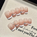 Short Square Press on Nails - Handmade Manicure Art Reusable False Nails 10pcs with Solid Nail Glue, Nail Adhesive Tabs, Strong Nail Glue (S111-Short)