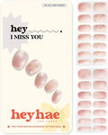 Heyhae Semi Cured Gel Nail Strips | No LED Lamp Needed | Glitter, Pink, Spring | Easy Apply & Remove, Salon Quality | Includes 28 Strips, 1 Prep Pads, Nail File & Wooden stick - Hey, I Miss You