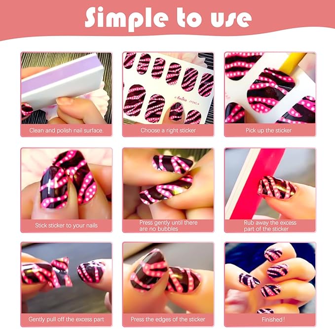 DANNEASY 24 Sheets Nail Polish Stickers Full Nail WrapsSolid Color Nail Polish Strips for Women Gel Nail Strips Self Adhesive Fingernail Stickers Manicure Kit with File, Cuticle Stick