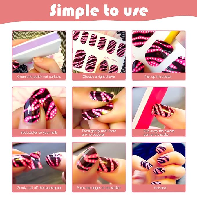 DANNEASY 20 Sheets Toe Nail Stickers Full Nail Wraps for Women ToeNails Polish Strips - Red Pink Self Adhesive Toenail Polish Sticker Stick on Nails Gel Strips Nails Art Accessories