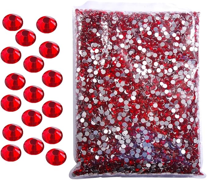 Hisenlee 14400PCS Rhinestone SS3-SS20 Crystal Gems 9 Sizes Wholesale Nail Art Rhinestone Flatback Round Glass Diamond for Crafts (SS16, Red)