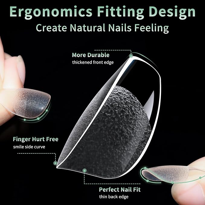 Short Coffin Nail Tips, 216pcs Acrylic Ballerina Soft Fake Nails Gel Nail Tips, Full Cover Pre-Shaped Matte Clear Press on Nails for Extension, Diy at Home Manicure 12 Sizes