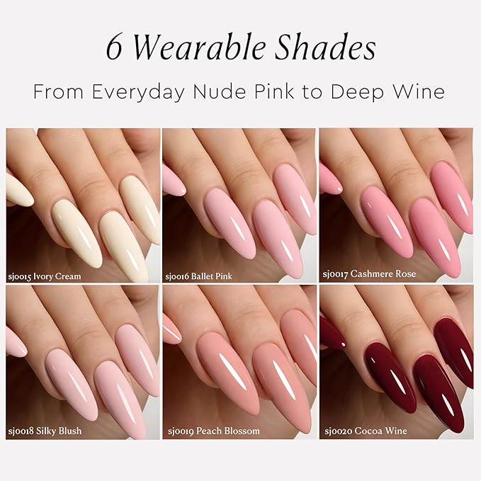 AZUREBEAUTY 6 Colors 15ml HEMA Free Gel Nail Polish Set, Same Color Bottles, Soak Off UV LED Gel Polish Kit Nail Art for DIY at Home Manicure Salon Gifts, Nude Pink Beige Burgundy Red
