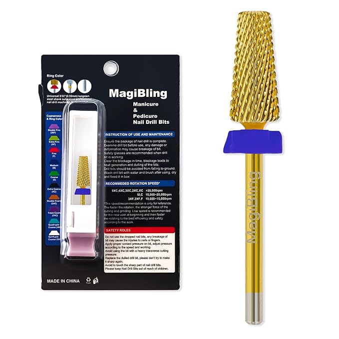 6.6mm Large Tapered Barrel 5-in-1 Nail Drill Bit, 3/32" Cross Cut Safety Tungsten Carbide Efile Bit for Fast Gel & Acrylic Removal, Two-Way Rotation, Nail Tech & Beginner Bit, Titanium, Medium