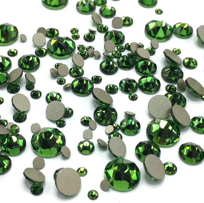 Fern Green (291) 144 pcs Austrian 2058/2088 Crystal Flatbacks Rhinestones Nail Art Assorted Mixed with Sizes ss5, ss7, ss9, ss12, ss16, ss20, ss30 Made in Austria Crystal-Wholesale
