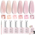 Beetles HEMA-FREE & TPO FREE Builder Nail Gel-Muted Bloom 6 Colors Strengthening Nails Building Apex & Extension for Beginner DIY Salon at Home,Jelly Nude Pink Glitter Builder Gels UV & LED Lamp Need