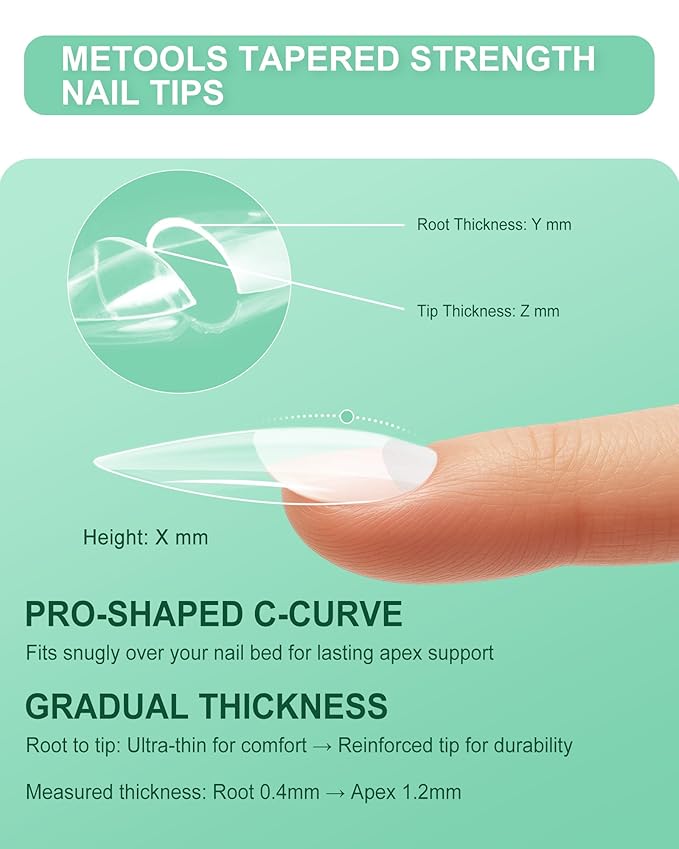 Extra Thick Short Almond Nail Tips, Natural Curve Strong Clear Pre-etched Press on Nail Gel Extension, Full Cover False Nail Tipsfor Acrylic French Salon DIY 15 Sizes 360 pcs