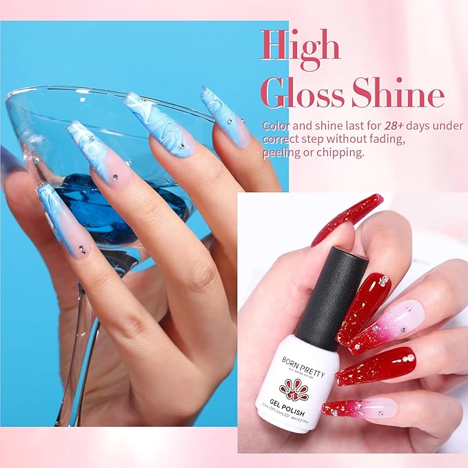 BORN PRETTY 77PCS Gel Nail Polish Starter Kit With U V/LED kit for Beginners 48W 32Colors Nude Pink Cat Magnetic Eyes Glitter Set Reflective Base Top Coat Liner Art Manicure Ideal Gifts