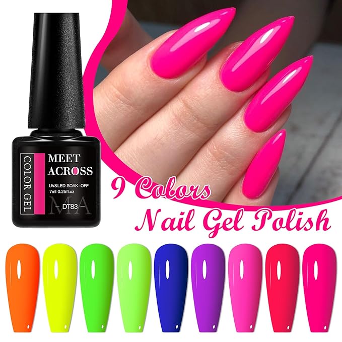 MEET ACROSS 9 Colors Gel Nail Polish + 3PCS Function Gel Nail Polish Kit,Fashion Nail Art Set Design Gifts for Women Manicure Salon (SET13, 12pcs)