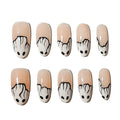 Sun&Beam Nails Handmade Press-on Medium Amlond Nude Beige Black White Minimalist Cartoon glossy Design Fashion False Nail Tips 10 Pcs Set (#188 L)