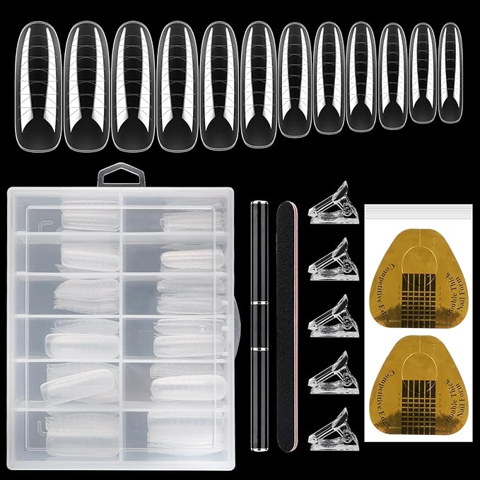 LIONVISON Poly Gel Nail Forms: 120Pcs Coffin Shape Nail Forms for Builder Gel Reusable - 12 Sizes Extension Acrylic Nail Molds Sets - False Nail Tips for Manicure Nail Art Design Salon DIY