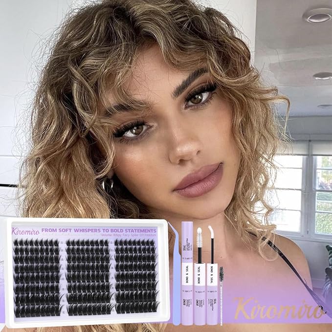 Kiromiro Lash Clusters Kit Cluster Eyelash Extensions 12-20mm Volume Individual Lash Clusters with Spikes 216pcs DIY Lash Extensions Kit Fluffy Manga Cluster Lashes Kit