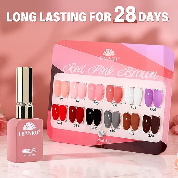 EBANKU 12 Pcs Christmas Gel Nail Polish Set, 15ML Same Color Same Bottle Red Pink Nude Brown Fall Soak Off Gel Nail Polish Kit Nail Art Manicure Gifts for Women